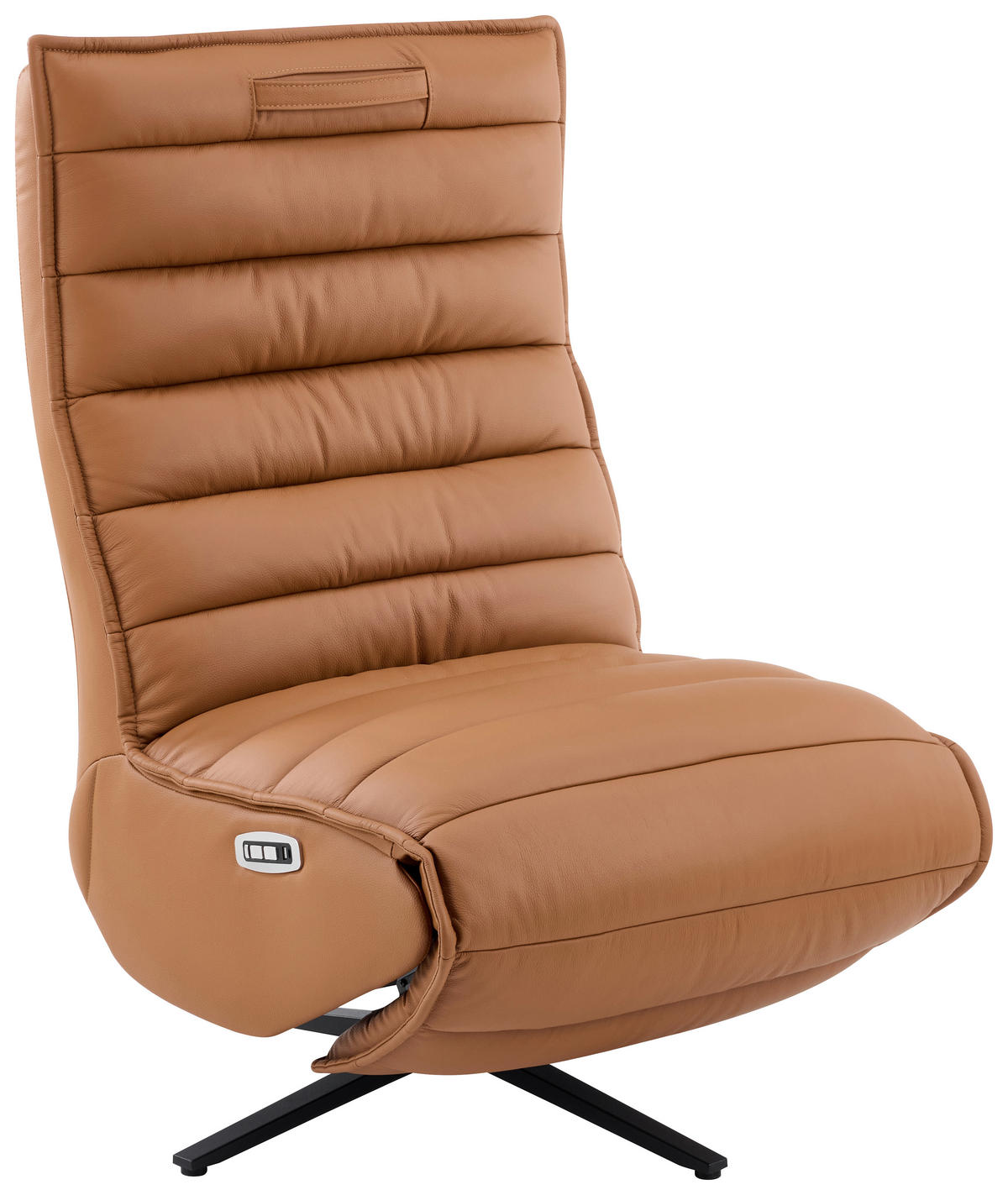 RELAXSESSEL Metall, Textil, Leder Schwarz, Cognac  - Cognac/Schwarz, Design, Leder/Textil (68/108/84cm) - Stylife