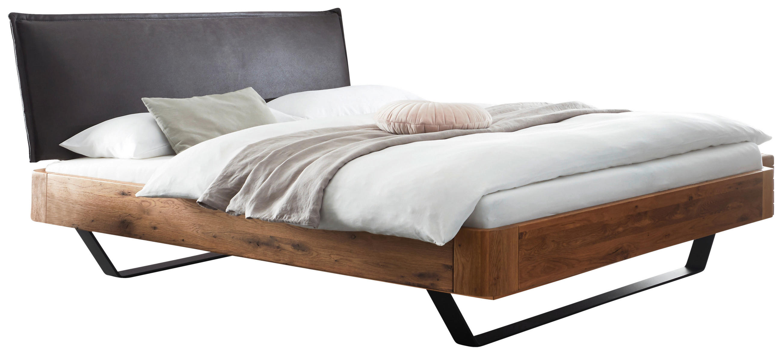 BETT 200/200 cm,  in Wildeiche, gepolstertes Kopfteil,  - Wildeiche/Anthrazit, Natur, Holz/Metall (200/200cm) - Hasena