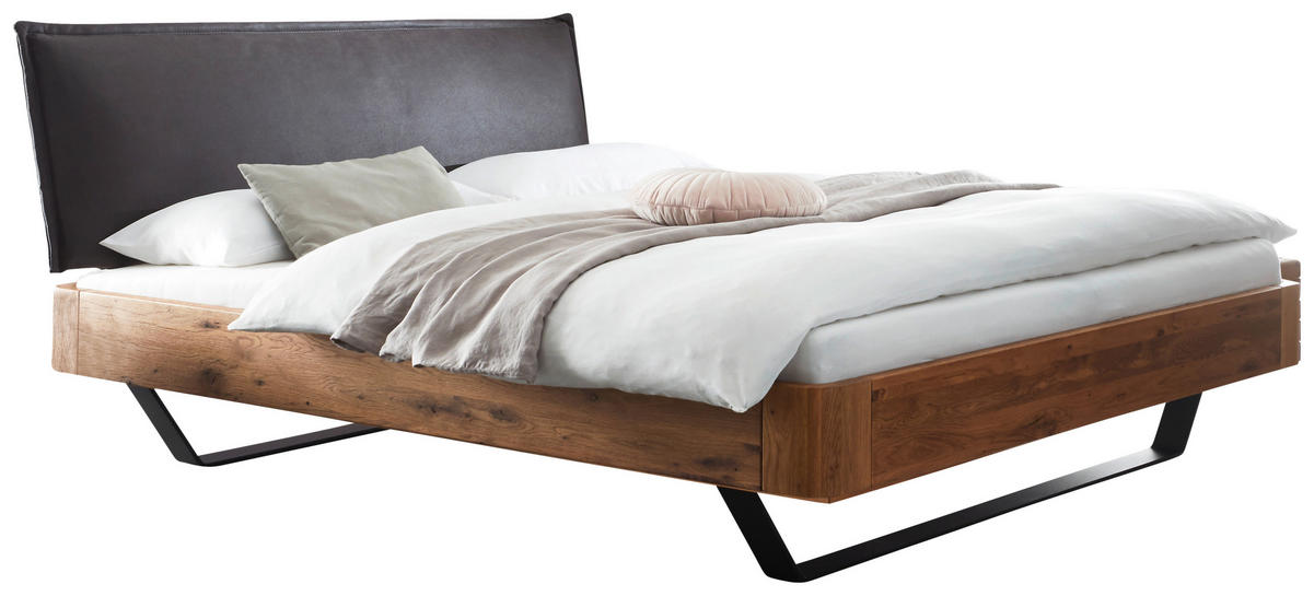 BETT 200/200 cm,  in Wildeiche, gepolstertes Kopfteil,  - Wildeiche/Anthrazit, Natur, Holz/Metall (200/200cm) - Hasena
