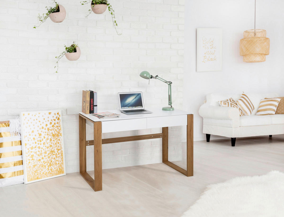 SCHREIBTISCH 120/60/75 cm  in Naturfarben, Weiß  - Weiß/Naturfarben, Design, Holz/Holzwerkstoff (120/60/75cm) - Livetastic