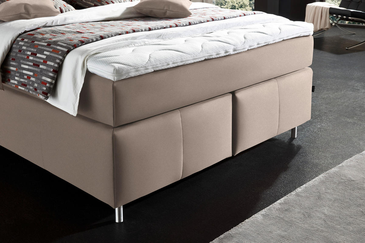 BOXSPRINGBETT 140/200 cm  Hellbraun  - Hellbraun/Alufarben, Konventionell, Textil/Metall (140/200cm) - Dieter Knoll