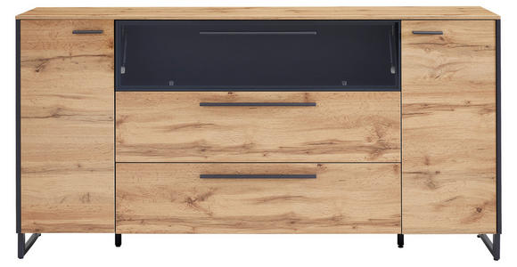 SIDEBOARD Grau, Eichefarben Befestigungsmaterial, Einlegeböden  - Eichefarben/Grau, Trend, Glas/Holzwerkstoff (179,4/91,3/40cm) - Hom`in