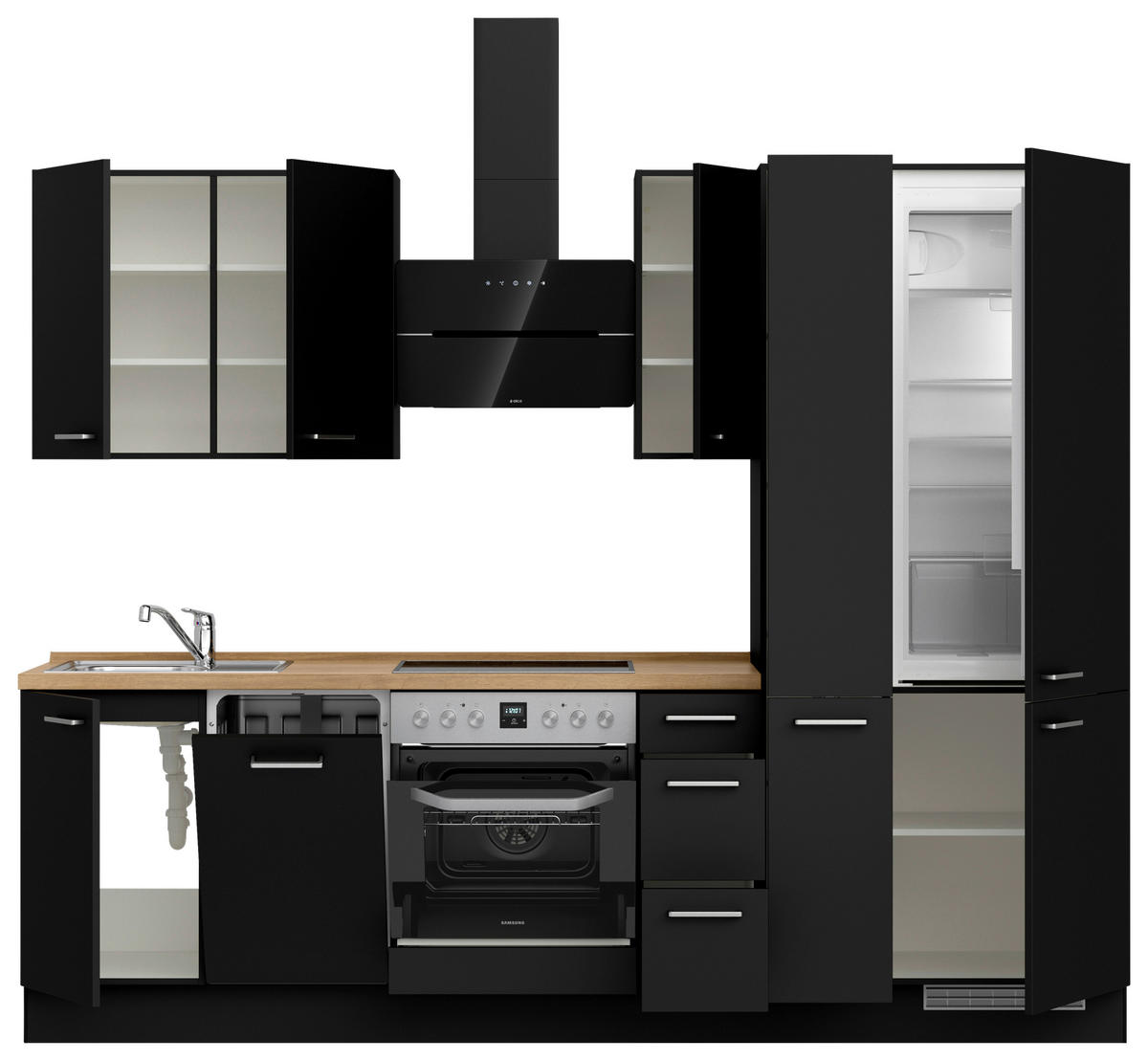 KÜCHENLEERBLOCK 270 cm   in Schwarz, Eichefarben  - Edelstahlfarben/Eichefarben, MODERN, Holzwerkstoff/Metall (270cm) - Nobilia