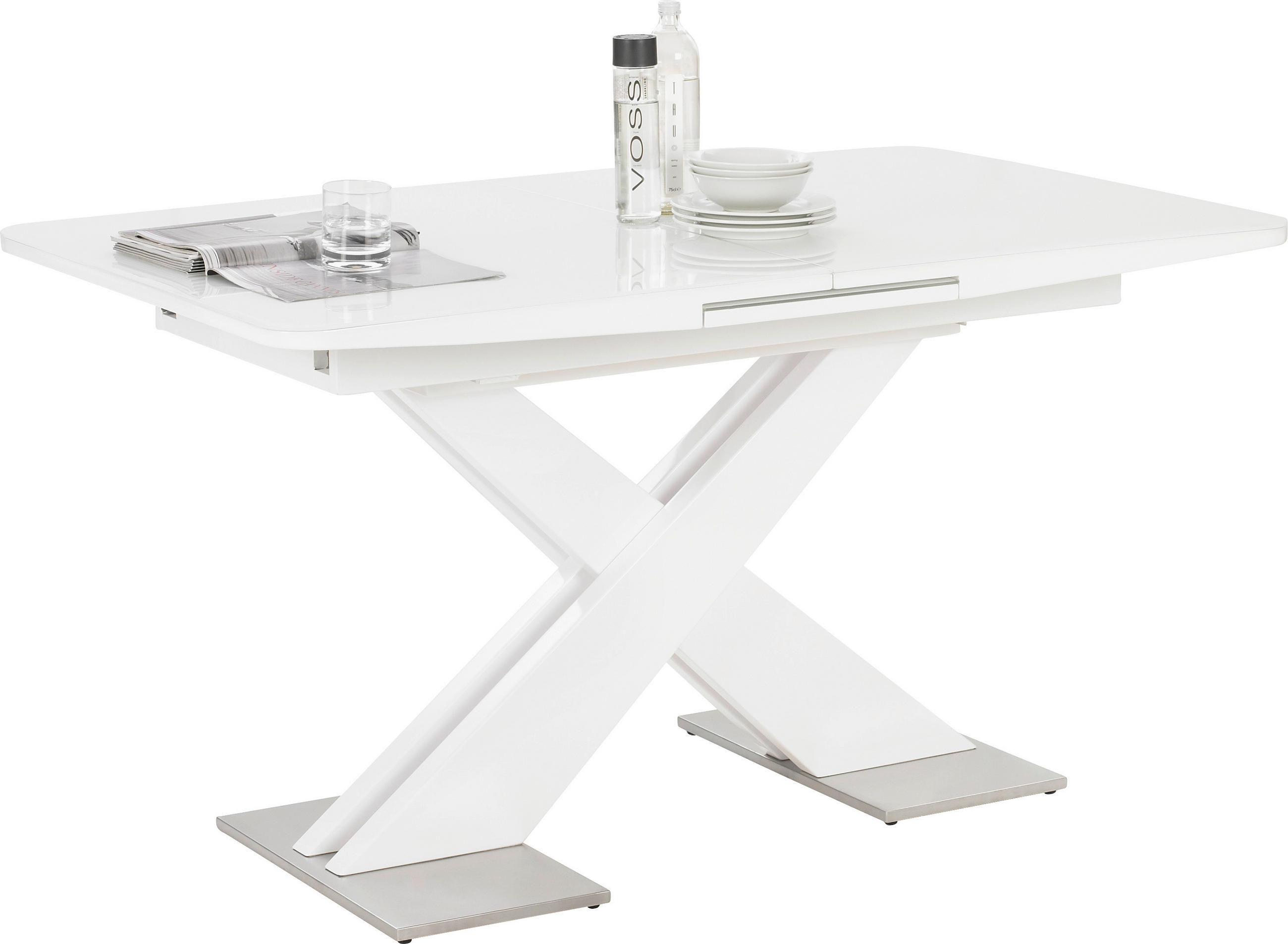 Esstisch in Metall, Glas, Holzwerkstoff 140(175)/85/76 cm