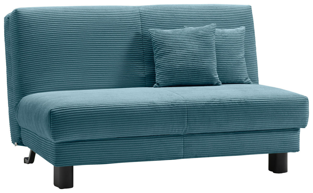 SCHLAFSOFA Cord Petrol  - Petrol/Schwarz, Design, Textil/Metall (145/85/100cm) - Carryhome