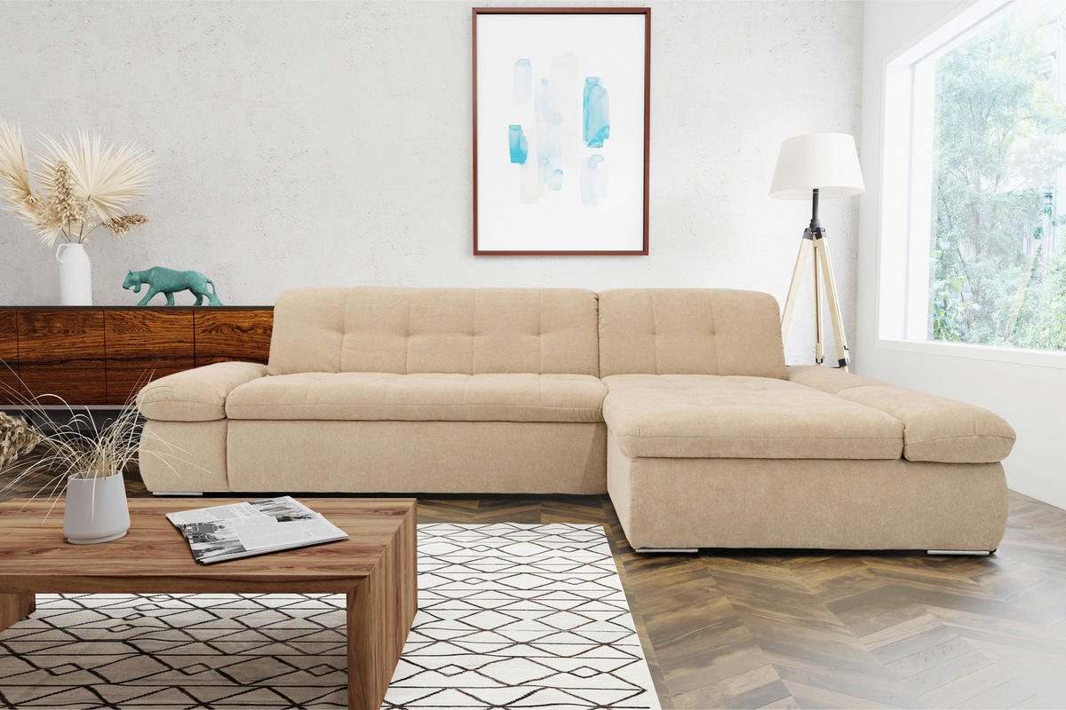 ECKSOFA Beige Mikrofaser  - Chromfarben/Beige, KONVENTIONELL, Textil/Metall (300/172cm) - MID.YOU