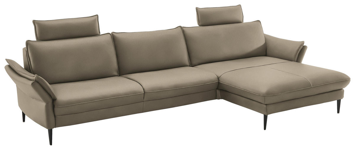 ECKSOFA in Echtleder Greige  - Greige/Schwarz, Design, Leder/Metall (334/172cm) - Hukla