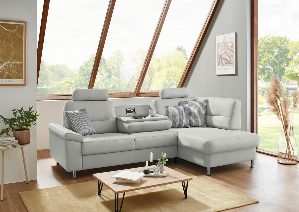 ECKSOFA  in Flachgewebe Silberfarben  244/160 cm  - Silberfarben/Alufarben, KONVENTIONELL, Textil/Metall (244/160cm) - Beldomo Comfort
