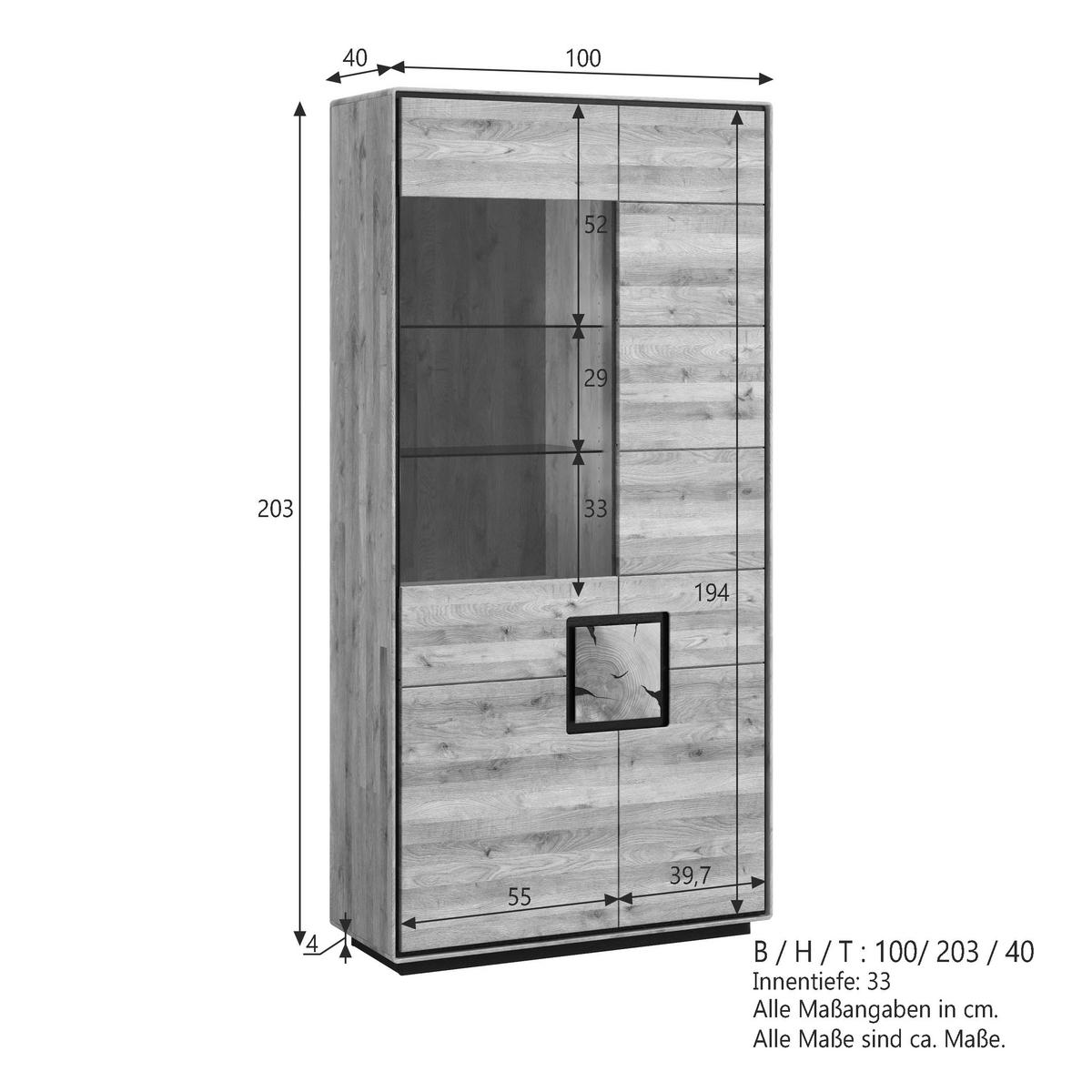 VITRINE  in massiv Wildeiche Schwarz, Wildeiche  - Wildeiche/Schwarz, Basics, Holz (100/203/40cm) - Livetastic