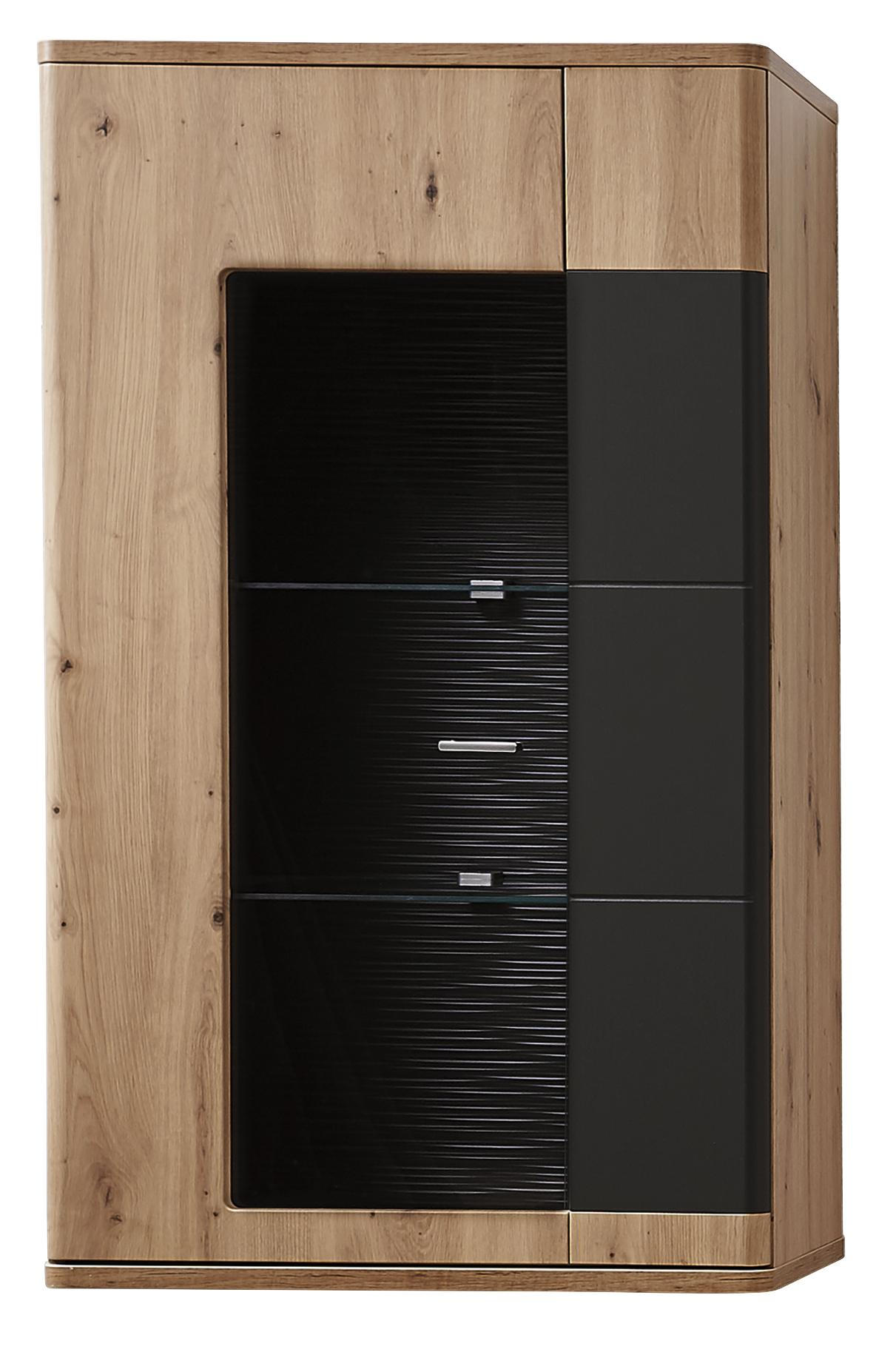 Hängevitrine in Graphitfarben, Eichefarben