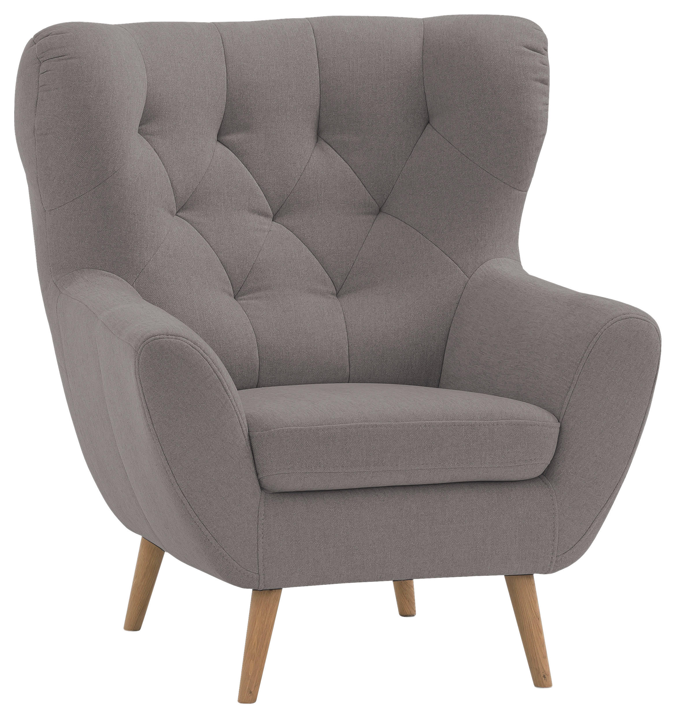 OHRENSESSEL in Webstoff Taupe  - Taupe/Eichefarben, Design, Holz/Holzwerkstoff (88/104/92cm) - Stylife