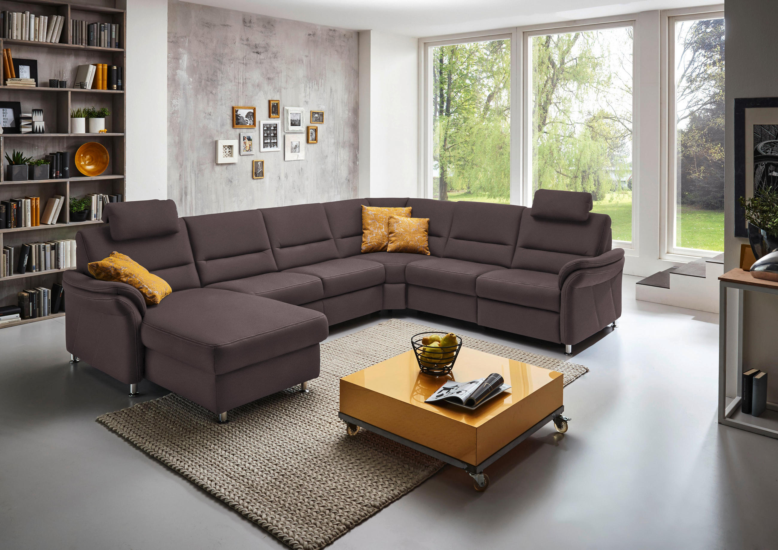 WOHNLANDSCHAFT in Mikrofaser Graubraun  - Graubraun/Alufarben, Konventionell, Textil/Metall (173/330/262cm) - Beldomo System