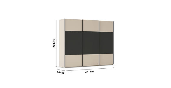 SCHWEBETÜRENSCHRANK 271/223/68 cm 3-türig Graphitfarben, Champagner  - Champagner/Schwarz, KONVENTIONELL, Holzwerkstoff/Metall (271/223/68cm) - Novel