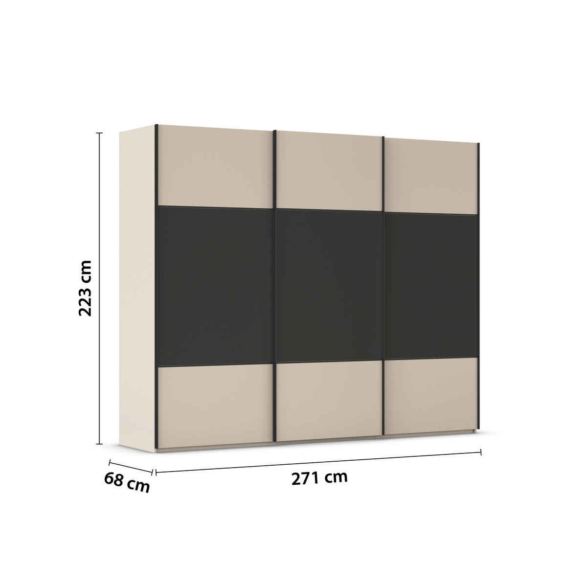 SCHWEBETÜRENSCHRANK 271/223/68 cm 3-türig Graphitfarben, Champagner  - Champagner/Schwarz, KONVENTIONELL, Holzwerkstoff/Metall (271/223/68cm) - Novel