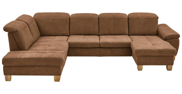 WOHNLANDSCHAFT Hellbraun Mikrofaser - Wildeiche/Hellbraun, KONVENTIONELL, Holz/Textil (243/343/185cm) - Voleo