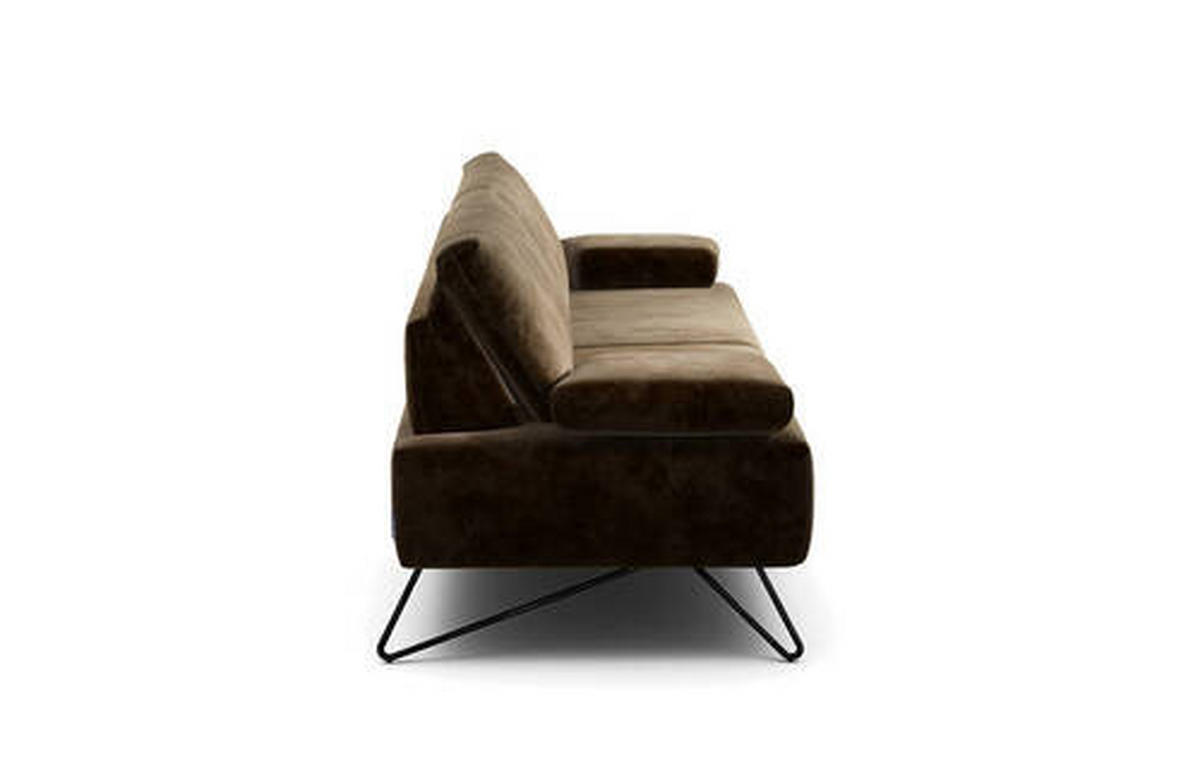 2,5-SITZER in Samt Dunkelbraun  - Dunkelbraun/Schwarz, Design, Textil/Metall (204-234/85/86-94cm) - SENSOO