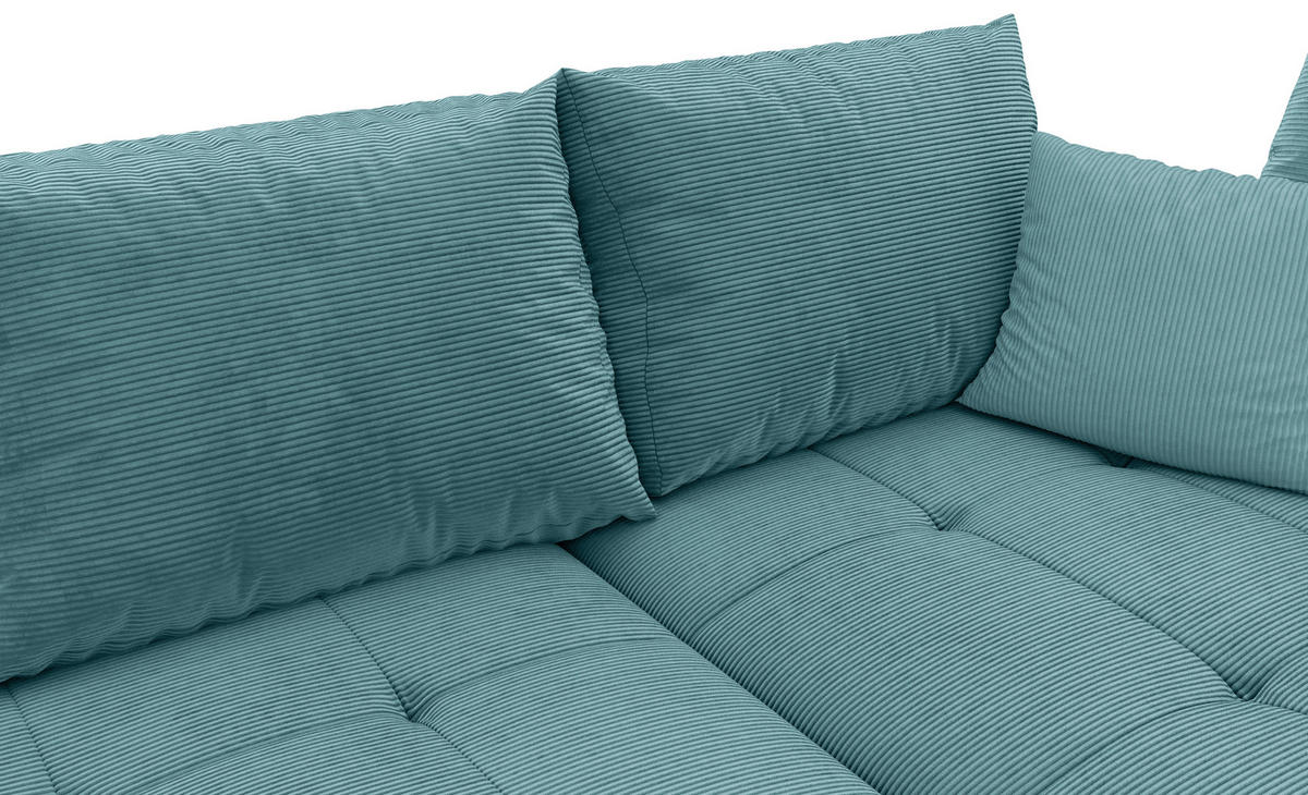 ECKSOFA in Cord Türkis  - Türkis/Schwarz, Konventionell, Holz/Textil (298/202cm) - MID.YOU