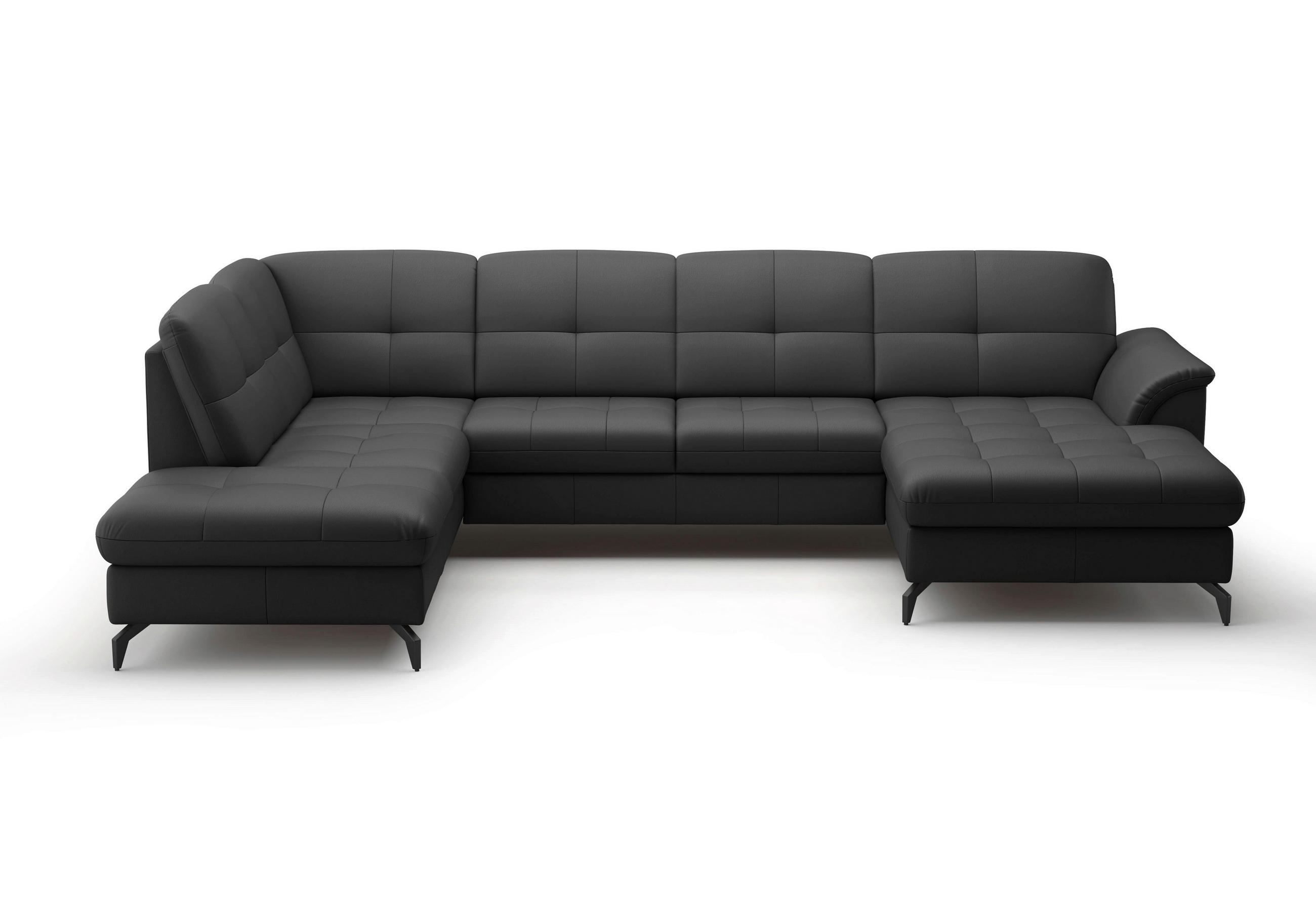 WOHNLANDSCHAFT in Vliesstoff Kombination Echtleder/Stoff Schwarz  - Schwarz, Modern, Leder/Textil (212/319/164cm) - Sit & More