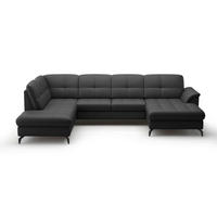 WOHNLANDSCHAFT in Vliesstoff Kombination Echtleder/Stoff Schwarz  - Schwarz, Modern, Leder/Textil (212/319/164cm) - Sit & More