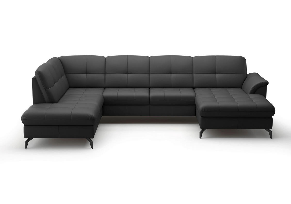 WOHNLANDSCHAFT in Vliesstoff Kombination Echtleder/Stoff Schwarz  - Schwarz, Modern, Leder/Textil (212/319/164cm) - Sit & More