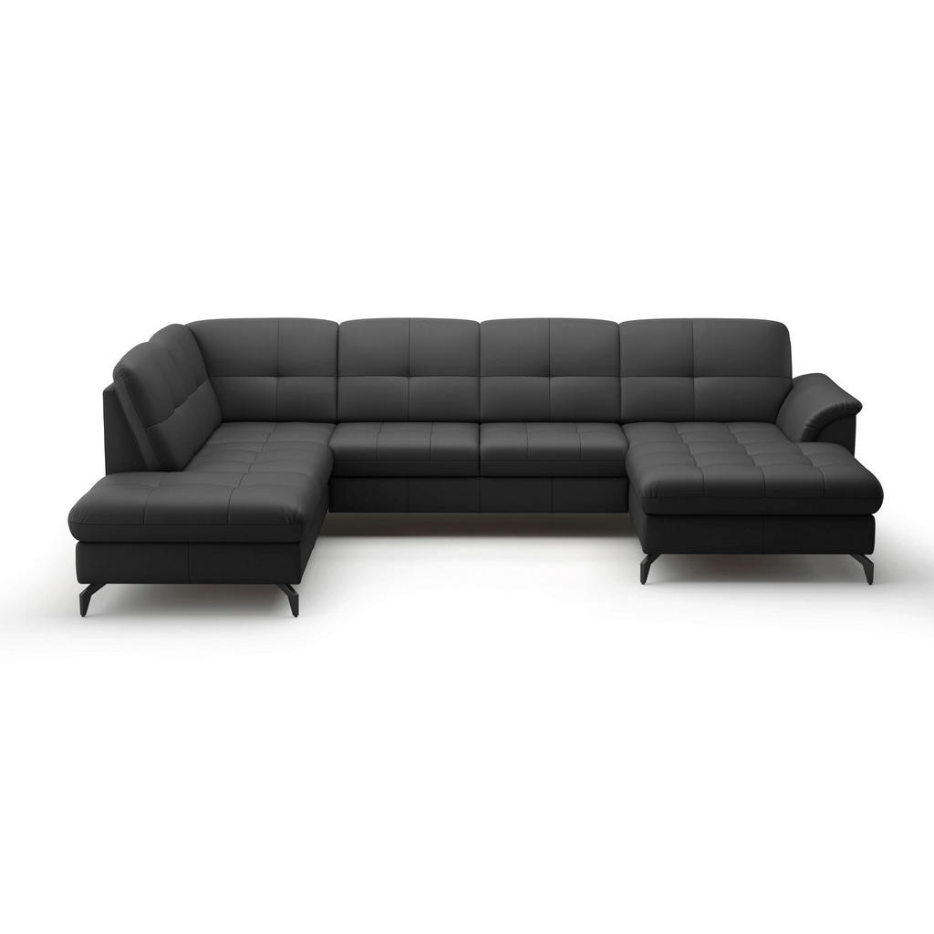 Thumbnail - Sit & More Wohnlandschaft Zora E, Schwarz, Leder, Echtleder, Nappaleder, 7,5-Sitzer, Ottomane links, U-Form, 319x212 cm,...