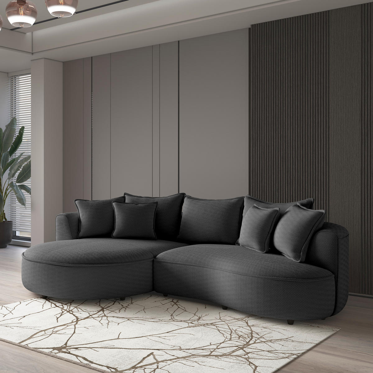 ECKSOFA in Velours, Struktur Anthrazit  - Anthrazit/Schwarz, Modern, Kunststoff/Textil (168/287cm) - Livetastic