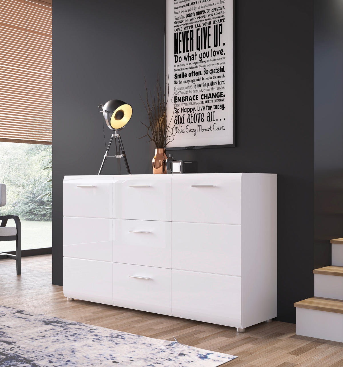 SIDEBOARD MERANO  in 143,8/86/39 cm  - Chromfarben/Weiß Hochglanz, MODERN, Holzwerkstoff/Kunststoff (143,8/86/39cm) - Boxxx