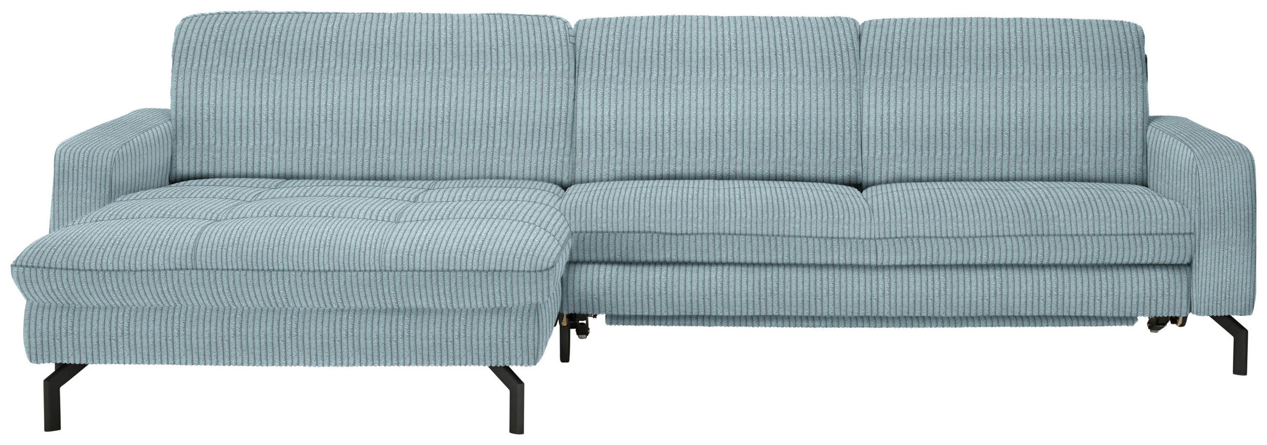 ECKSOFA in Cord Hellblau  - Schwarz/Hellblau, Design, Textil/Metall (178/302cm) - Beldomo Style