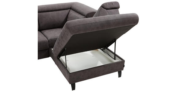 WOHNLANDSCHAFT Grau Webstoff - Schwarz/Grau, Natur, Textil/Metall (284/204cm) - Valnatura