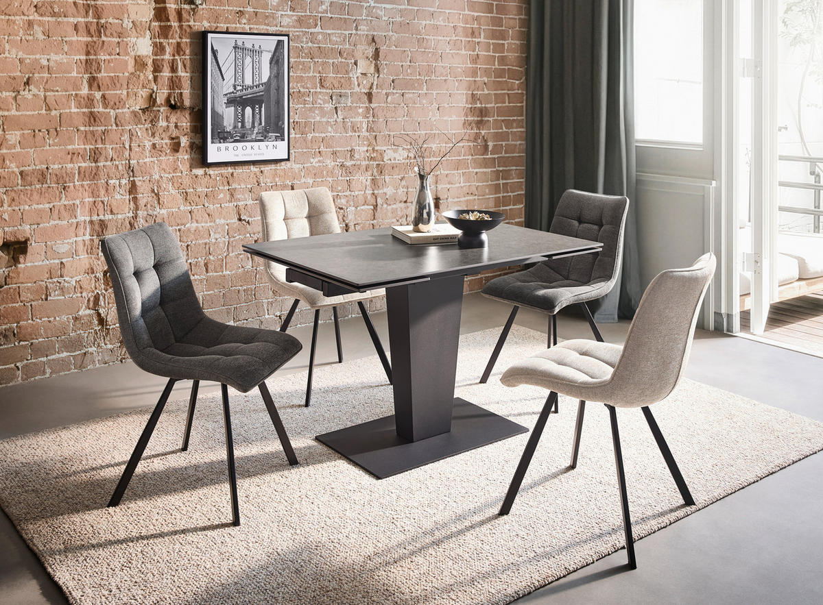 STUHL Leinenoptik Schwarz, Beige  - Beige/Schwarz, Design, Textil/Metall (47/61/86cm) - Xora