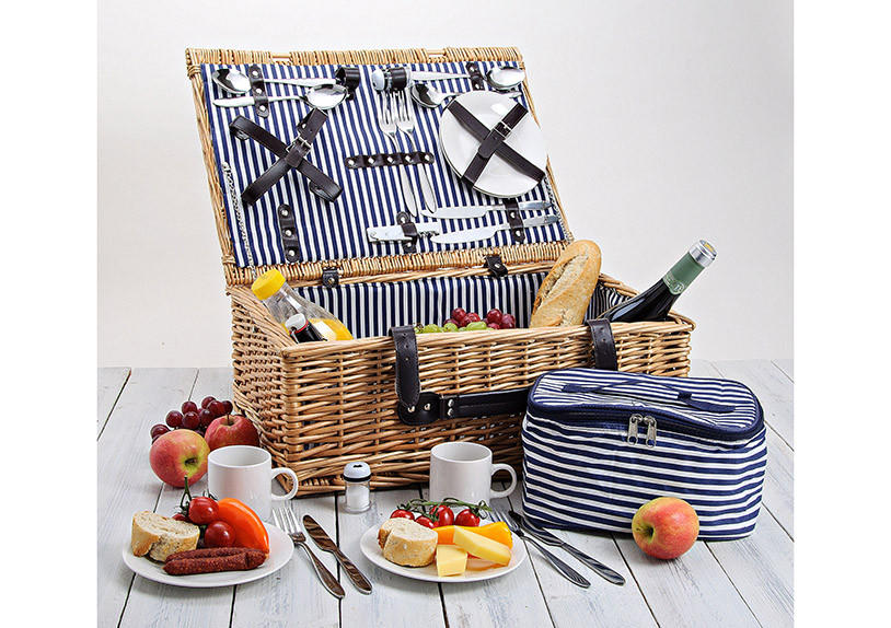 PICKNICKKORB FÜR 4 PERSONEN - Hellbraun, Basics, Holz/Textil (54/37/21cm)