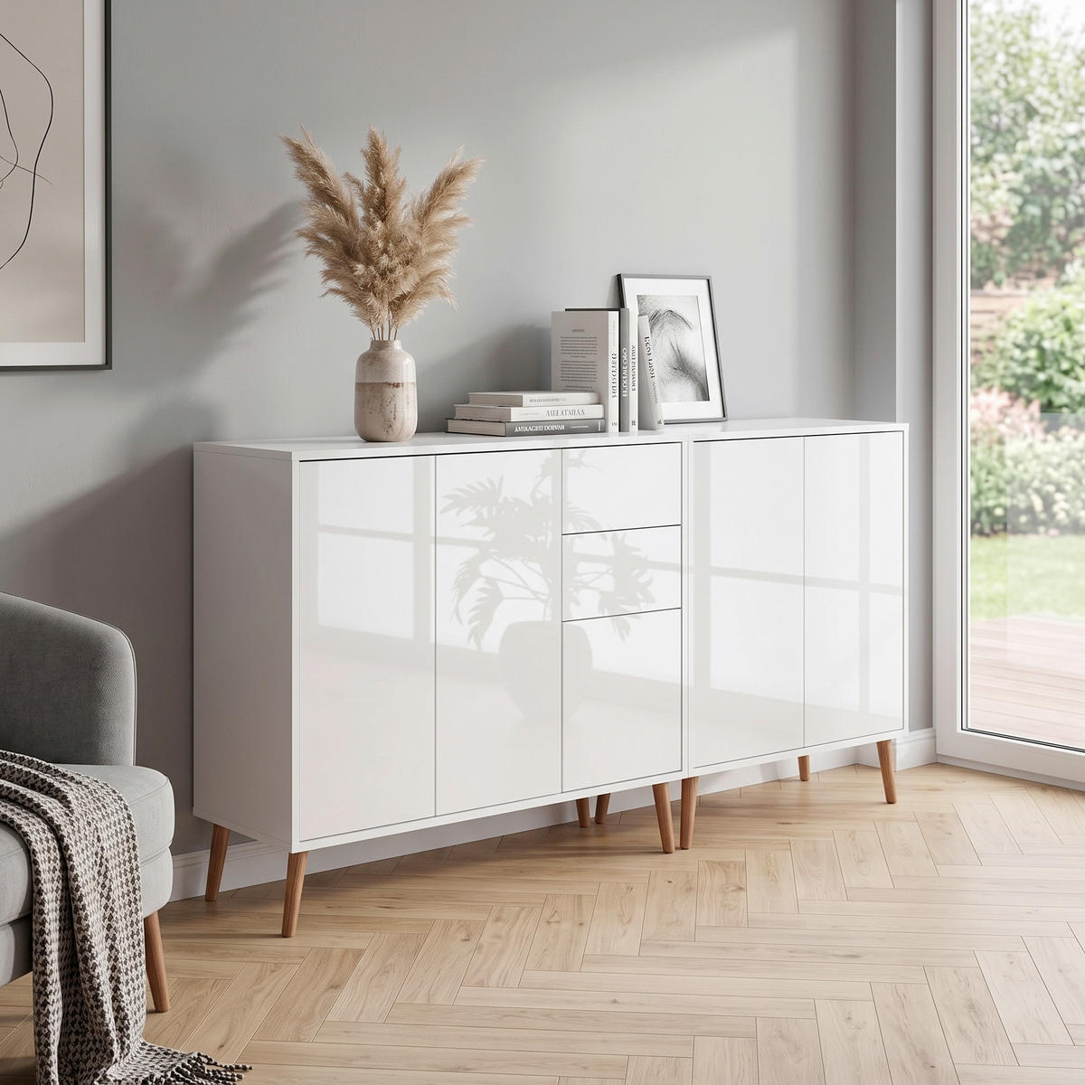 SIDEBOARD   - Weiß Hochglanz/Weiß, MODERN, Holz/Holzwerkstoff (184,5/86/33cm) - MID.YOU