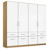 GARDEROB MED GÅNGJÄRN 181/197/54 cm 4-dörrar - kromfärg/vit högglans, Modern, trämaterial/plast (181/197/54cm) - Rauch Möbel