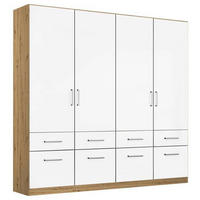 GARDEROB MED GÅNGJÄRN 181/197/54 cm 4-dörrar - kromfärg/vit högglans, Modern, trämaterial/plast (181/197/54cm) - Rauch Möbel