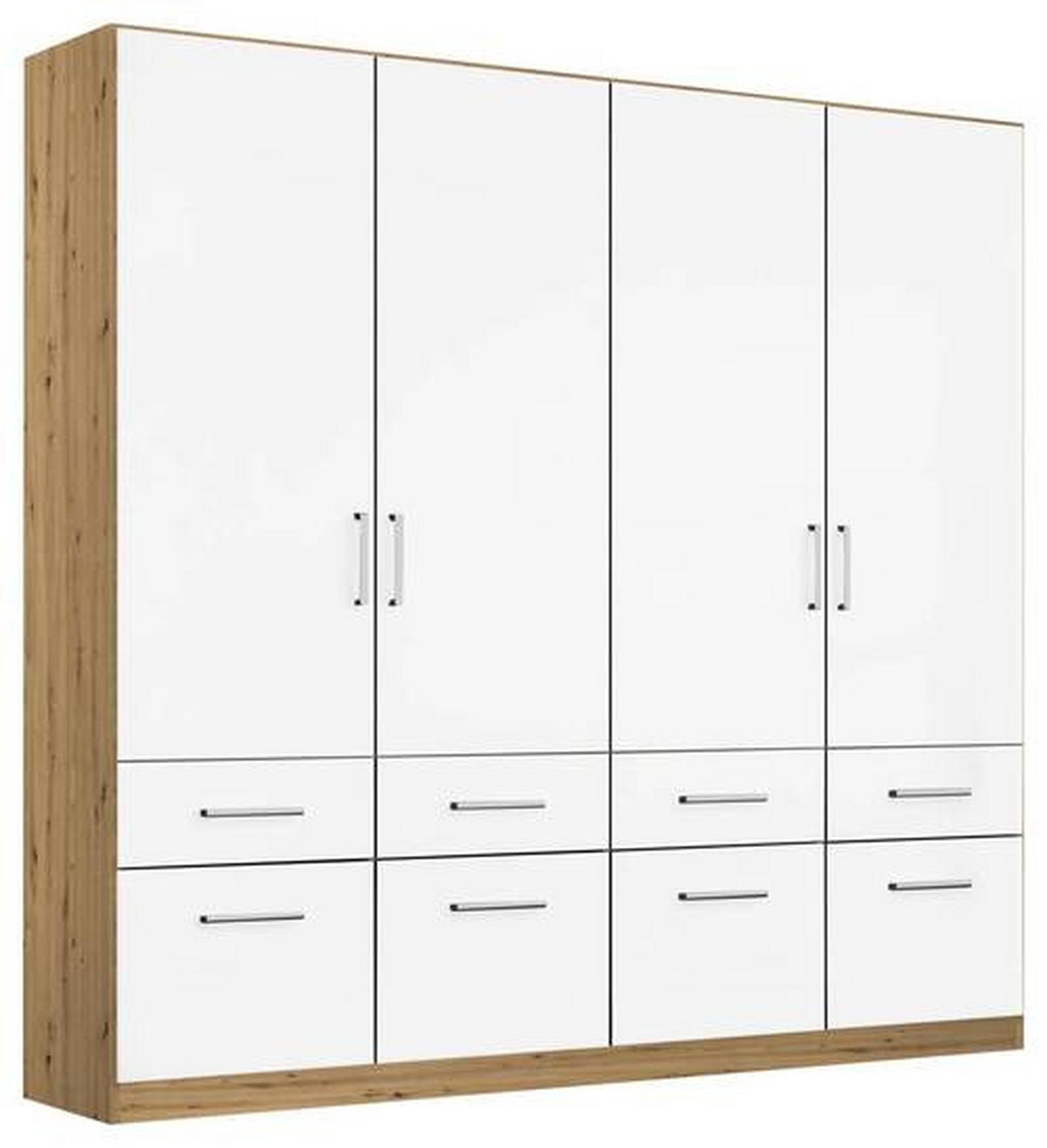 GARDEROB MED GÅNGJÄRN 181/197/54 cm 4-dörrar - kromfärg/vit högglans, Modern, trämaterial/plast (181/197/54cm) - Rauch Möbel