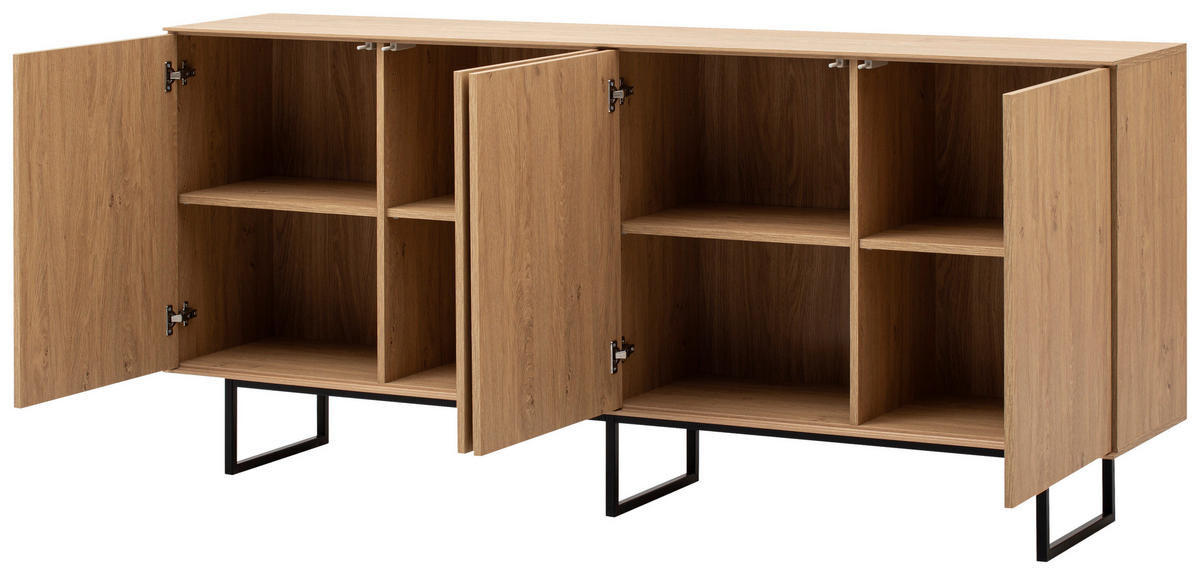 SIDEBOARD  in 200/90/40 cm  - Eichefarben/Schwarz, Design, Holzwerkstoff/Metall (200/90/40cm) - Modante