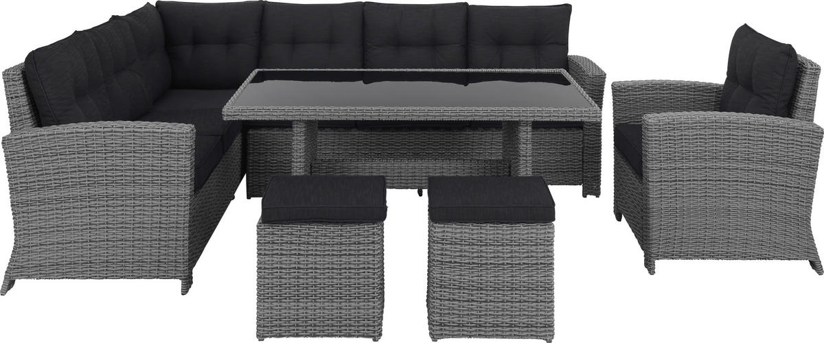 ZÁHRADNÁ SÚPRAVA 6-dielne, kov, plast, sklo, textil - čierna/sivá, Romantik / Landhaus, kov/textil (194/248cm) - Ambia Garden