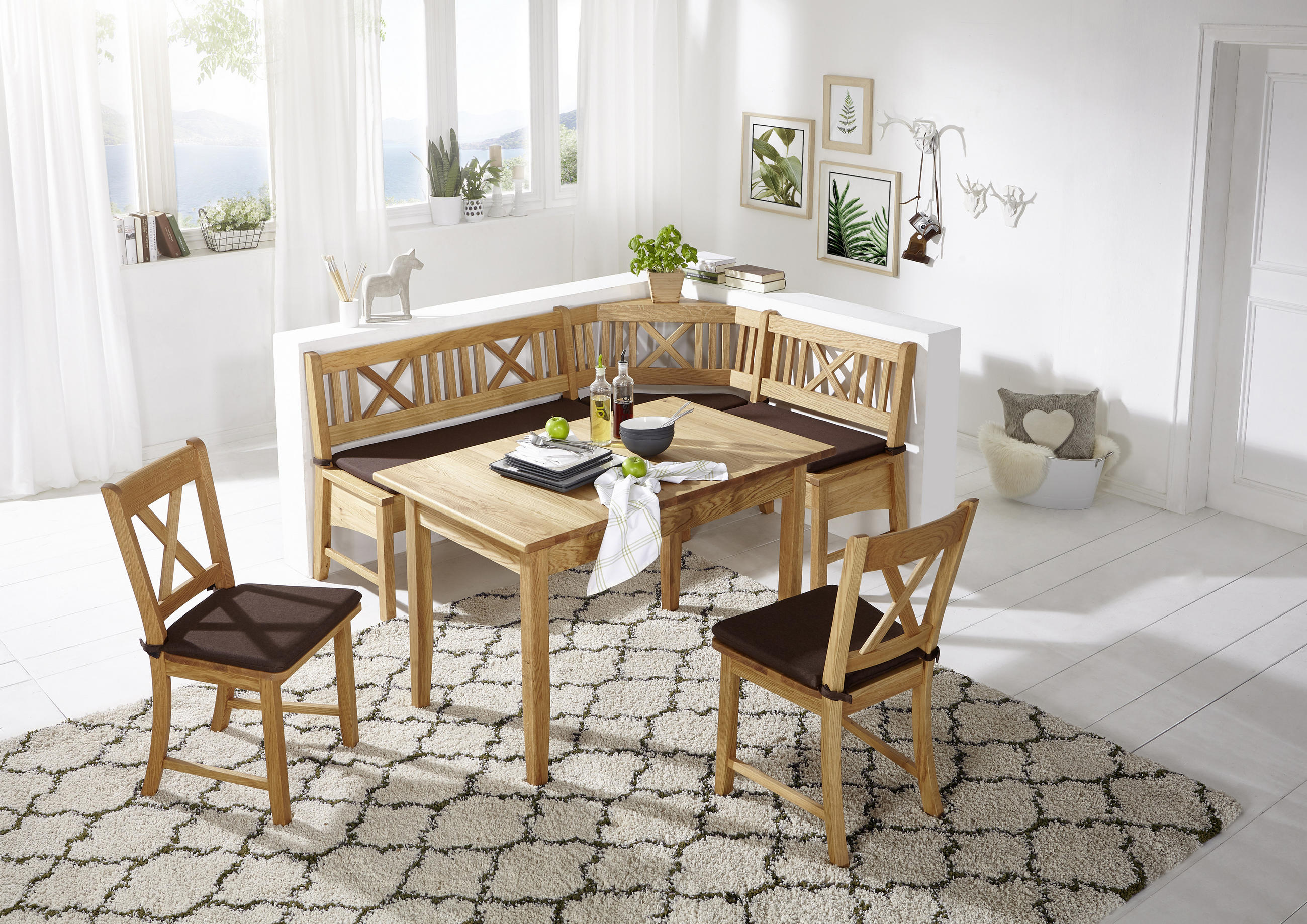 ECKBANKGRUPPE in Holz, Textil Dunkelbraun, Wildeiche  - Wildeiche/Dunkelbraun, ROMANTIK / LANDHAUS, Holz/Textil (179/137cm) - Venda