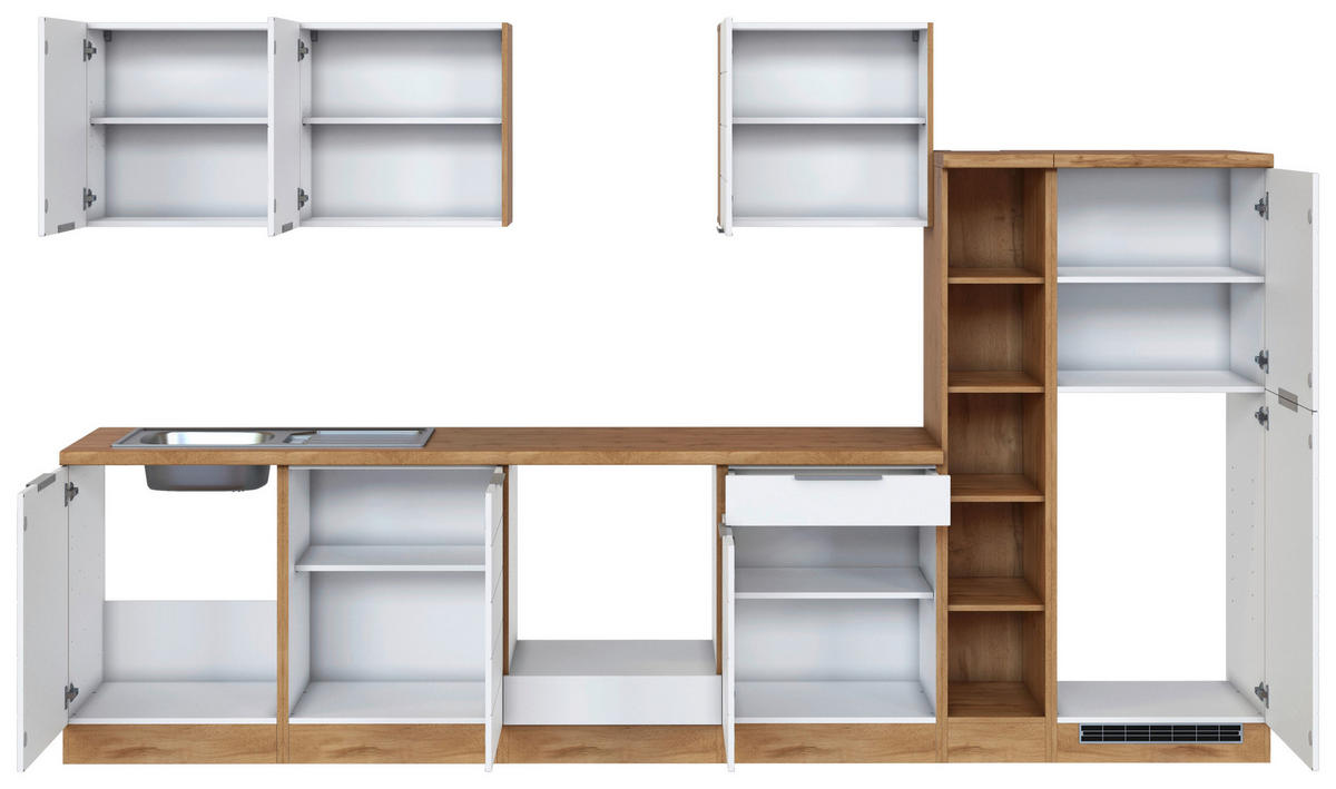 KÜCHENLEERBLOCK 330 cm   in Weiss, Eiche Wotan  - Weiss/Eiche Wotan, Design, Holzwerkstoff/Metall (330cm) - Held