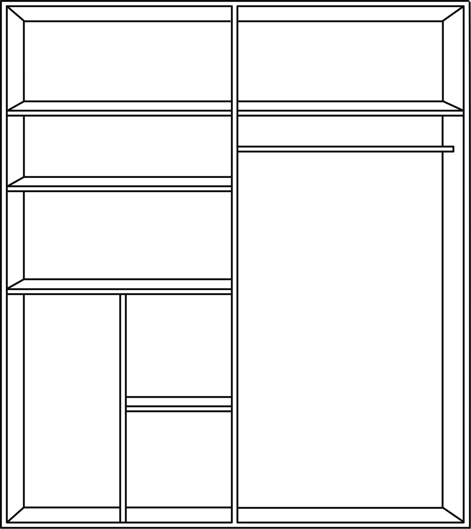 Thumbnail - Boxxx Schwebetürenschrank, Graphit, Eiche, Holzwerkstoff, 5 Fächer, 3 Schublade(n) Schubladen, 180x198x65 cm, Made in Ge...