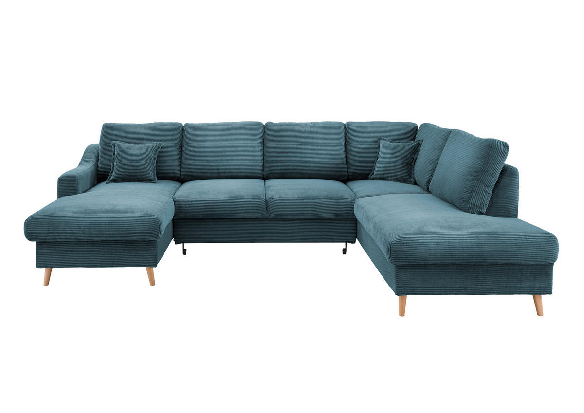 WOHNLANDSCHAFT in Cord Petrol  - Petrol/Naturfarben, Konventionell, Holz/Textil (150/301/200cm) - P & B