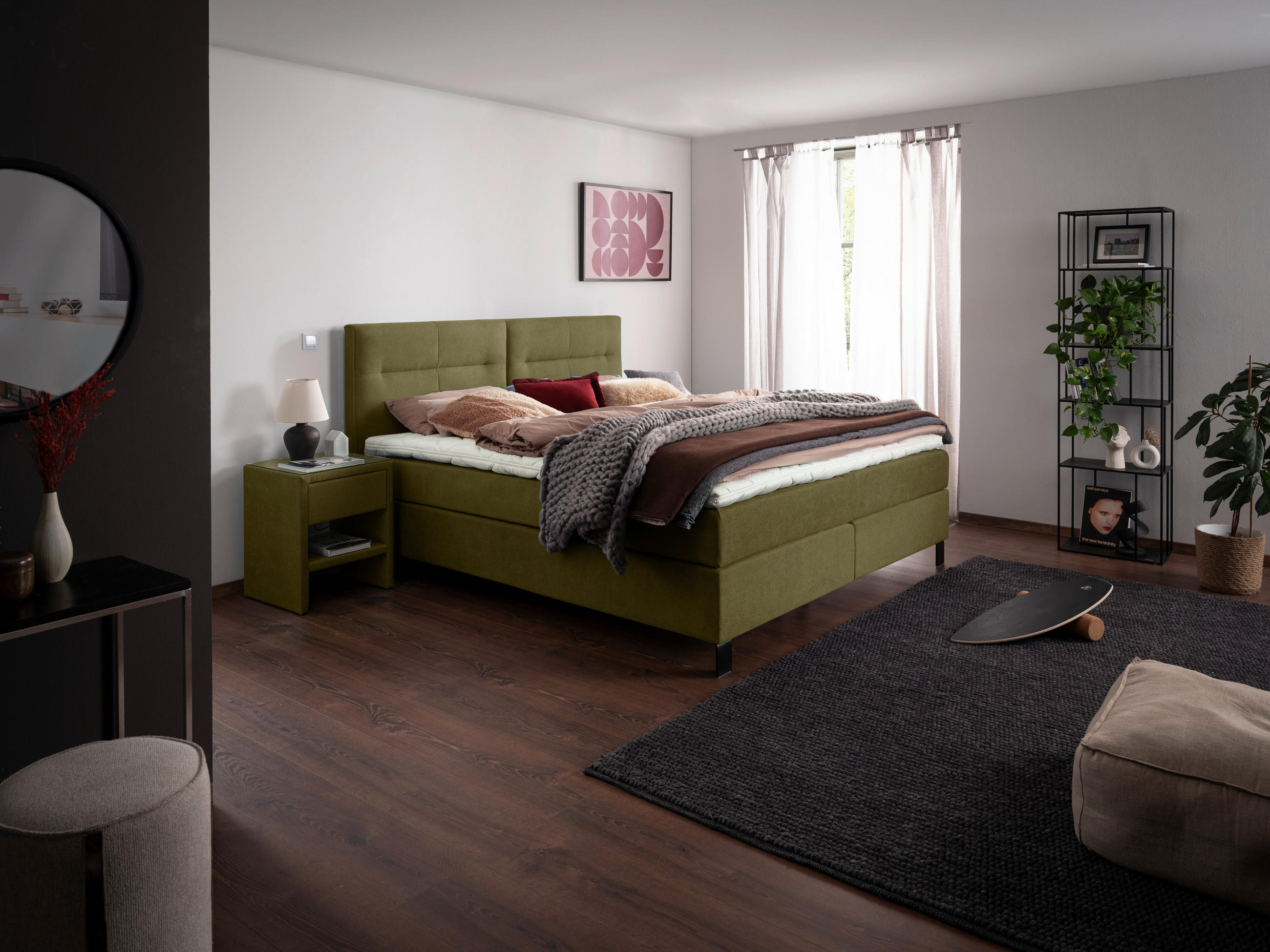 BOXSPRINGBETT 180/220 cm  in Olivgrün  - Schwarz/Olivgrün, KONVENTIONELL, Textil/Metall (180/220cm) - Esposa