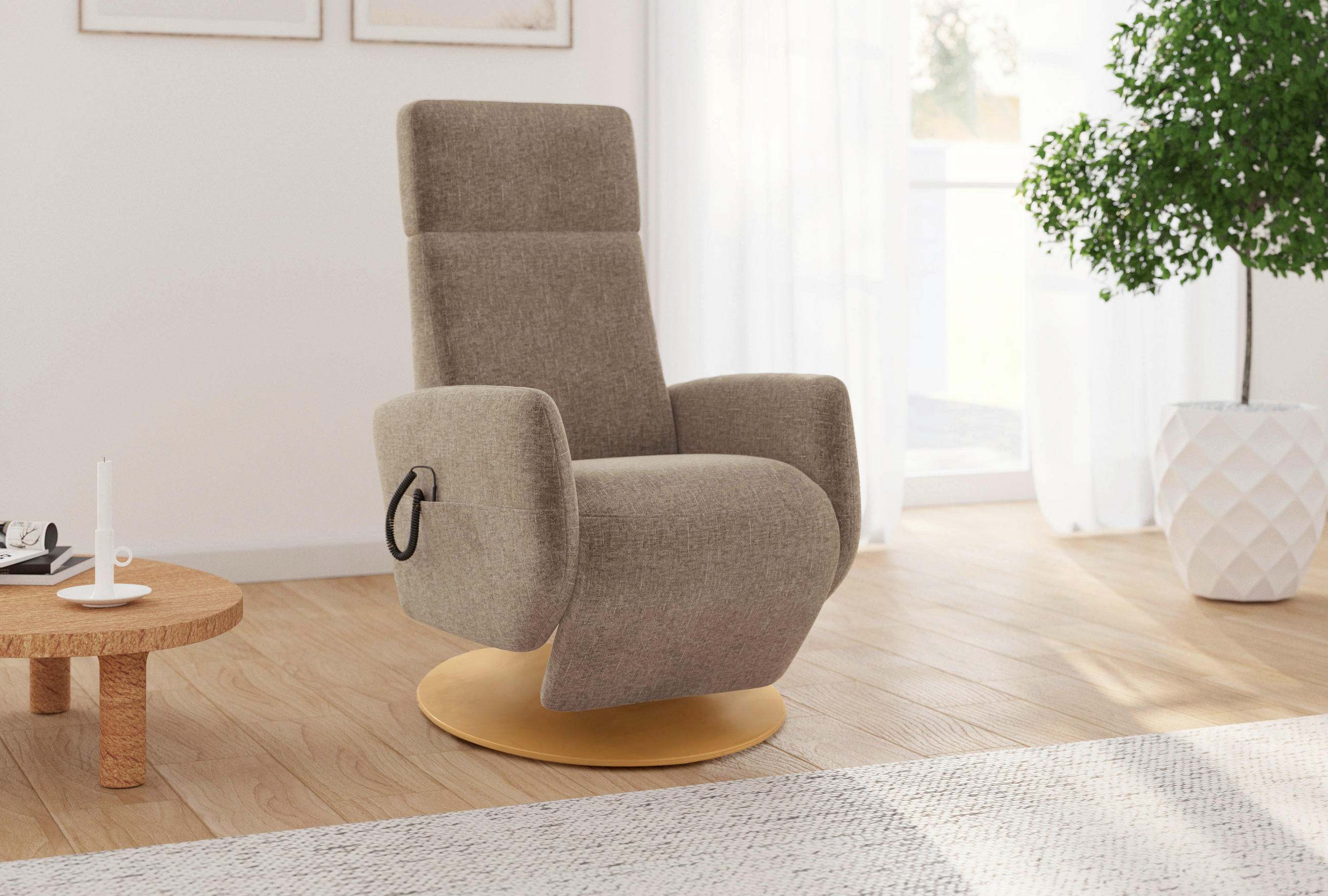RELAXSESSEL Flachgewebe Aufstehhilfe    - Hellbraun/Eichefarben, KONVENTIONELL, Holz/Textil (71/110/82cm) - Sit & More