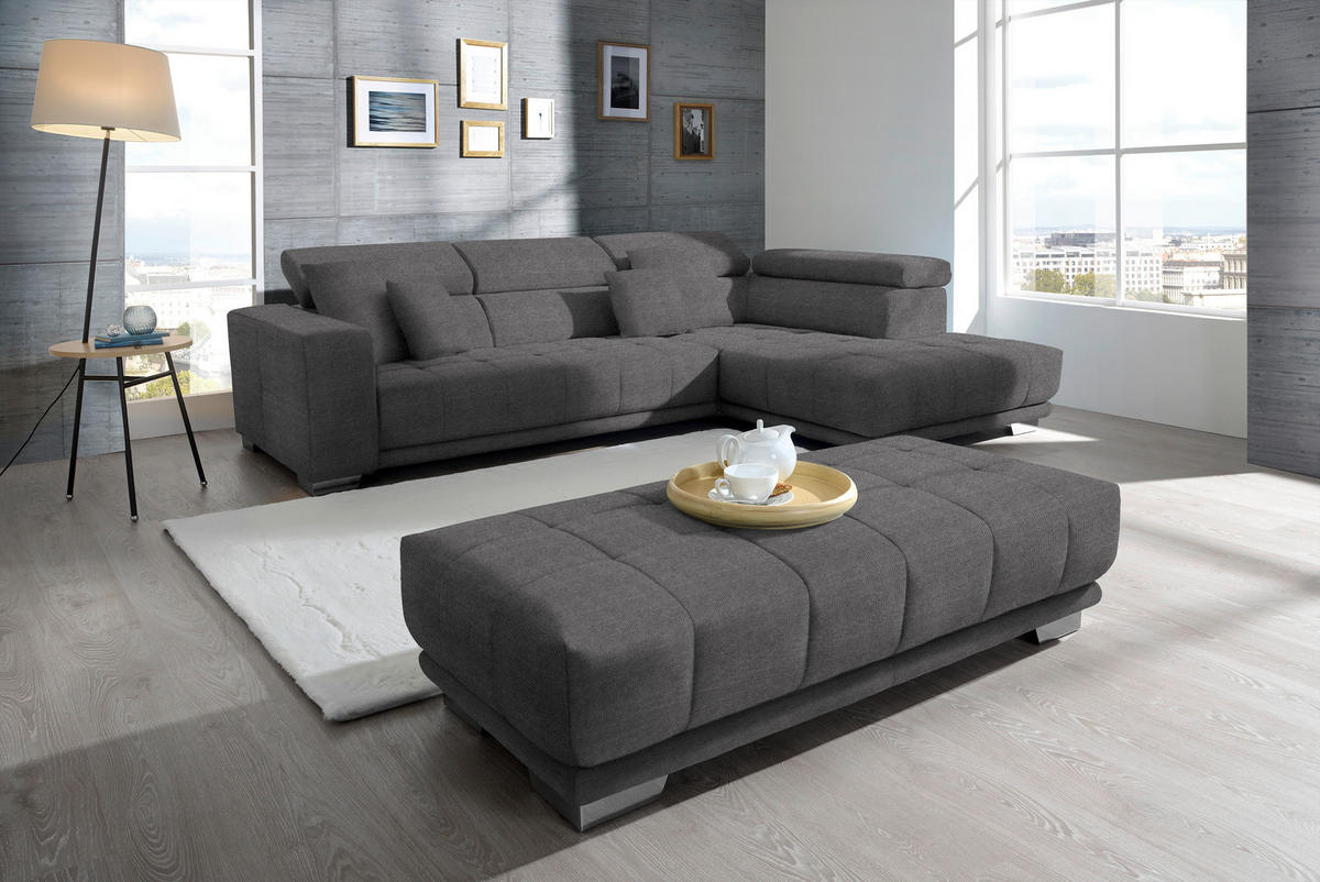 ECKSOFA Mikrofaser Grau  - Chromfarben/Grau, Design, Textil/Metall (301/207cm) - Xora