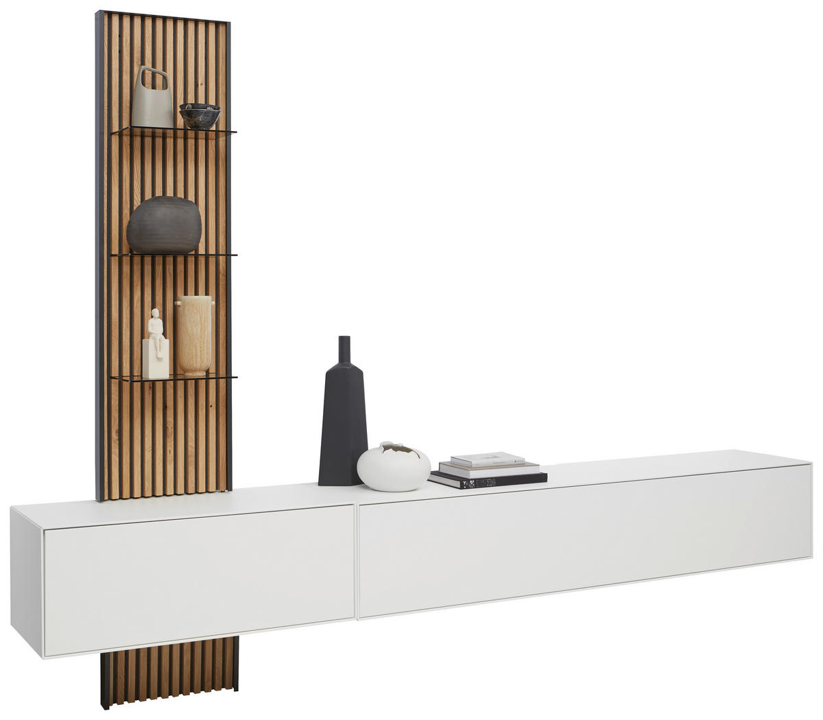 WOHNWAND  in Weiss, Eichefarben 288/220/44 cm  - Weiss/Eichefarben, Design, Glas/Holz (288/220/44cm) - Johann Jakob