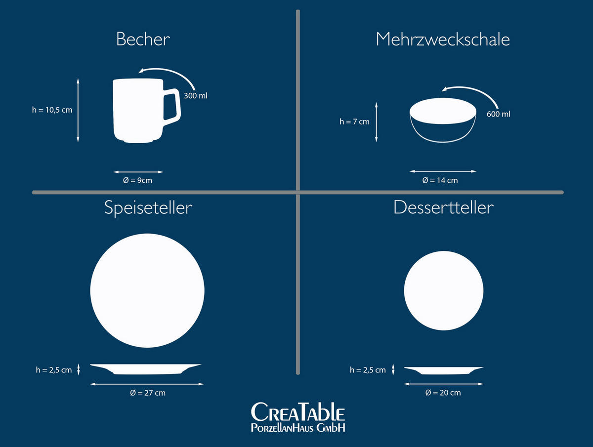 KOMBISERVICE Schwarz, Weiß Luna Black Line 16-teilig 4 Personen  - Schwarz/Weiß, Basics, Keramik (34,5/32/32,5cm) - Creatable