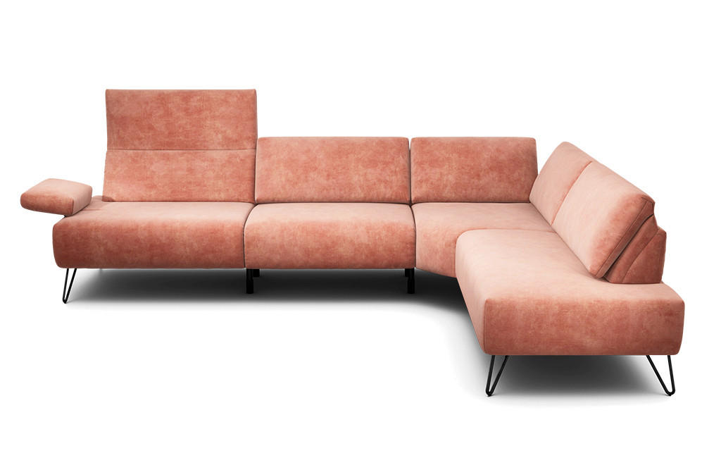 ECKSOFA Cosy Rosa Samt  - Schwarz/Rosa, Design, Textil/Metall (288-303/213cm) - SENSOO