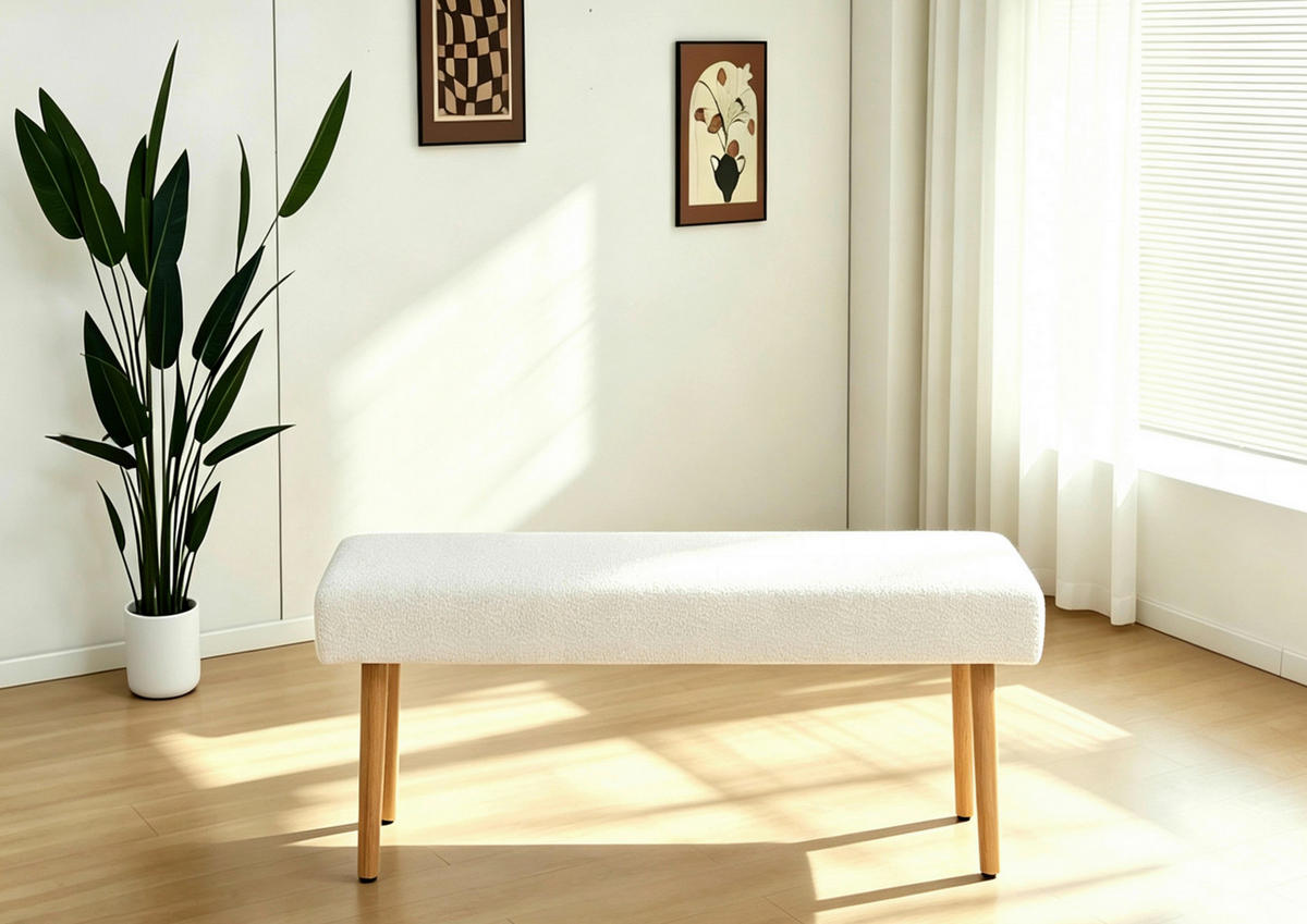 SITZBANK 98/42/40 cm Fleece Eichefarben, Beige Eiche massiv  - Eichefarben/Beige, KONVENTIONELL, Holz/Textil (98/42/40cm) - VanDerken