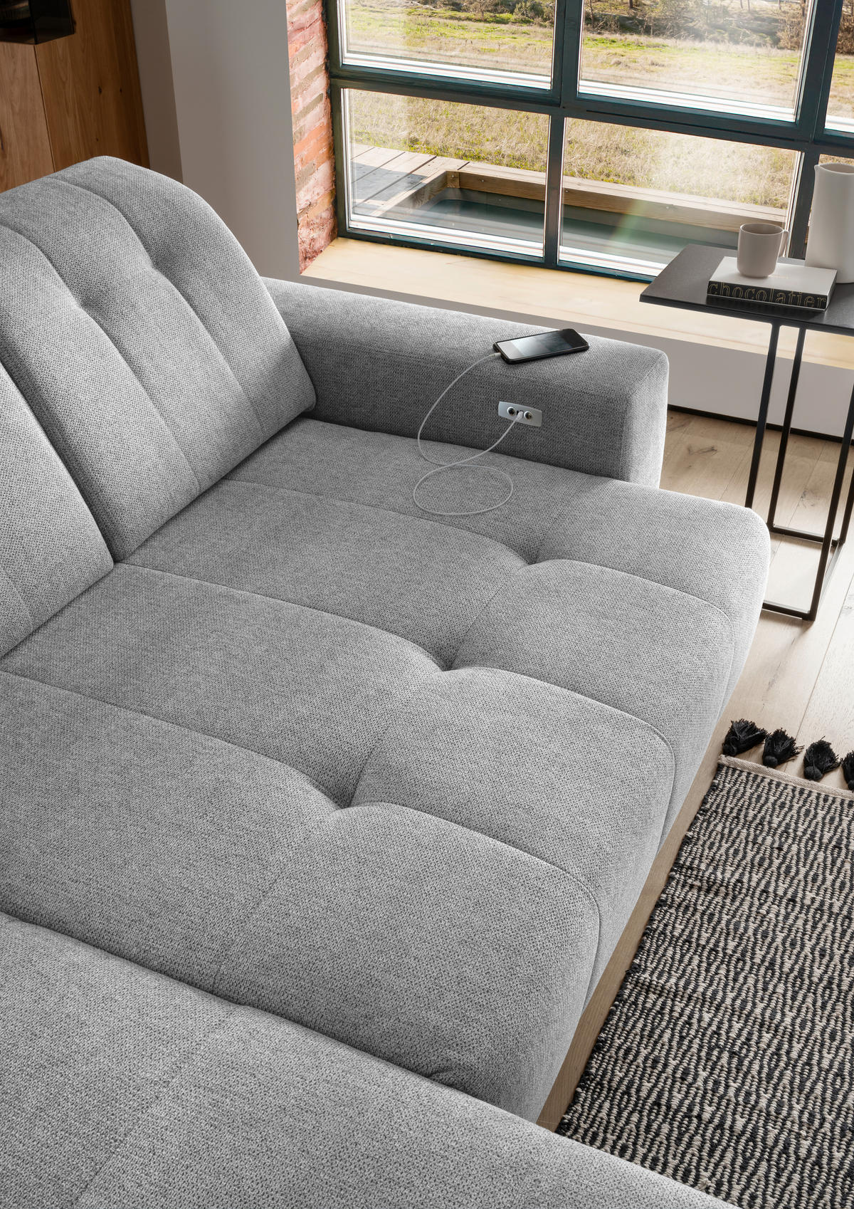 ECKSOFA Silberfarben Chenille  - Silberfarben/Schwarz, MODERN, Textil/Metall (200/261cm) - Livetastic