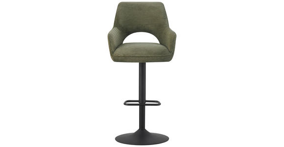 BARHOCKER Cord Grün, Schwarz Eisen Sitzfläche 360° drehbar, inklusive Armlehnen  - Schwarz/Grün, Design, Textil/Metall (56/102-123/57cm) - Hom`in